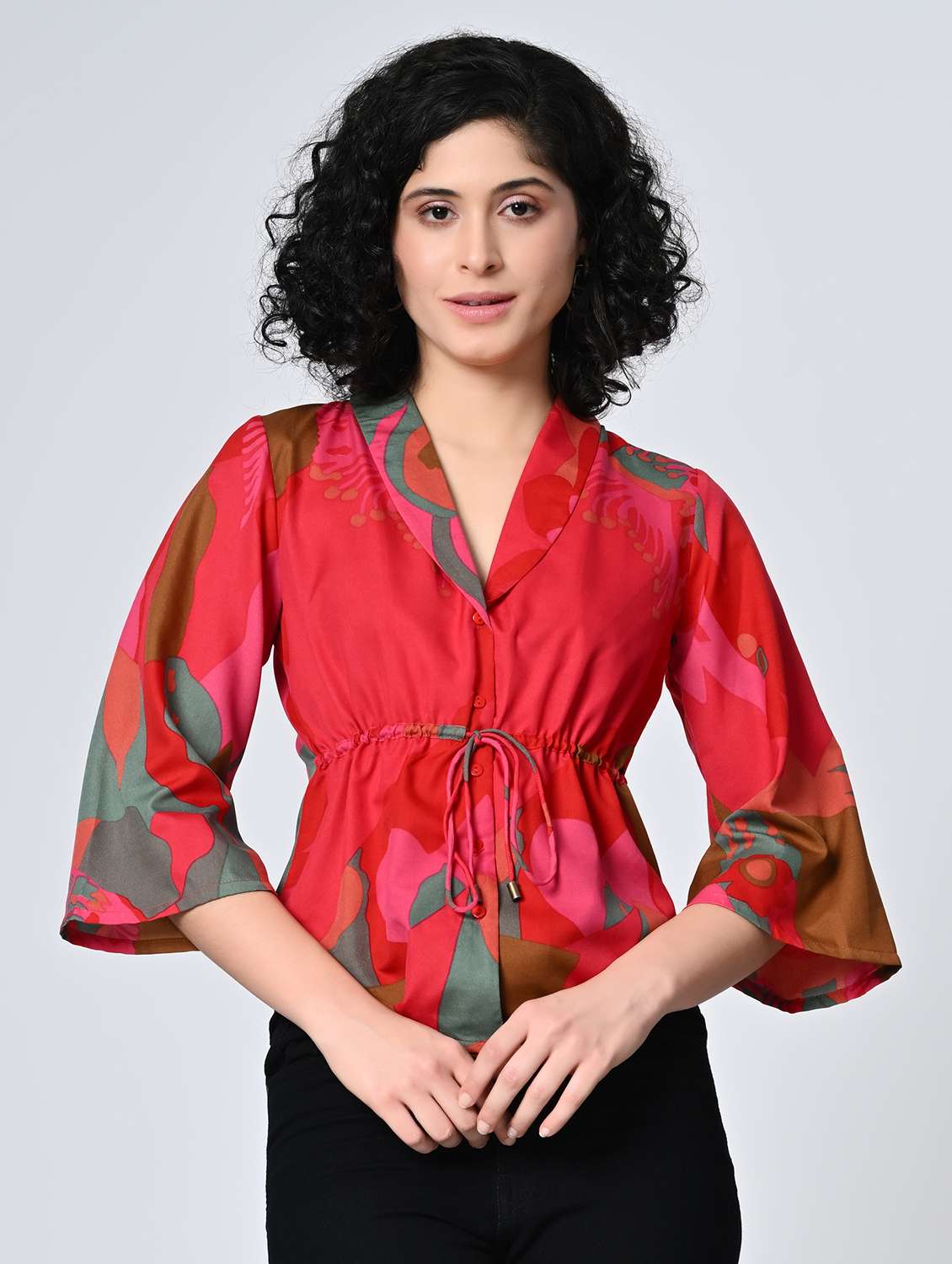 women red colored crepe regular top