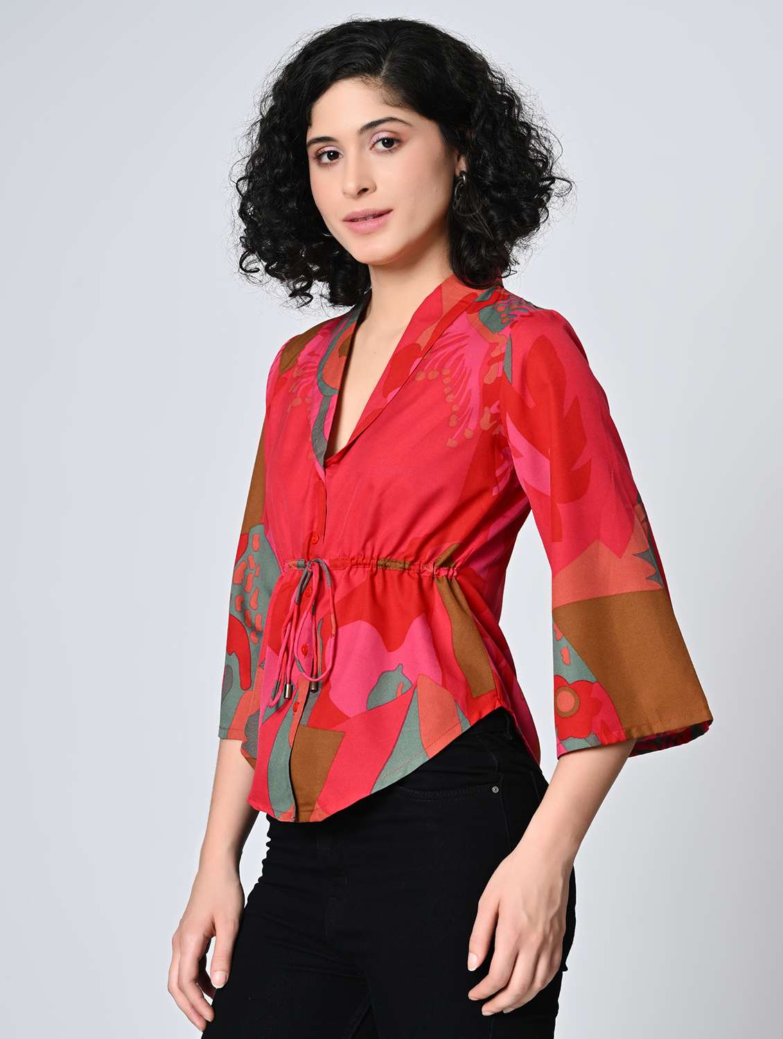 women red colored crepe regular top - 22477552 -  Standard Image - 3
