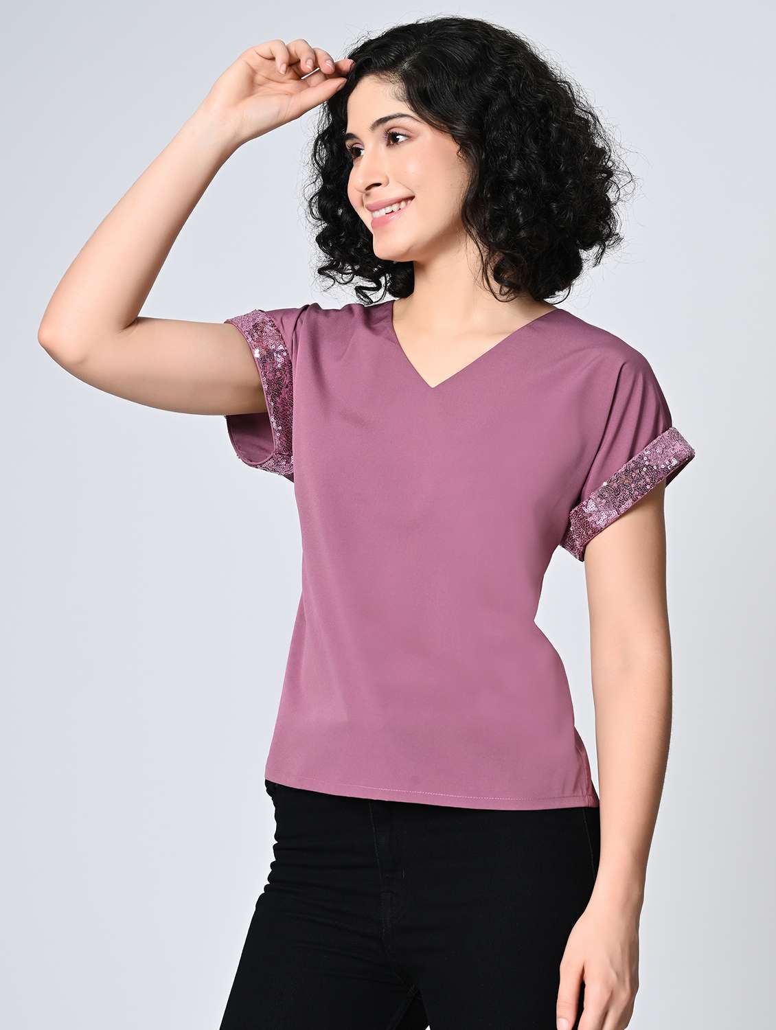 girls v-neck crepe solid regular fit top - 22477554 -  Standard Image - 3