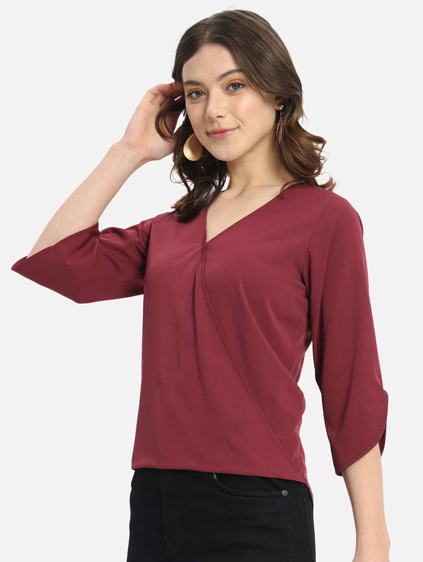 women maroon crepe regular top - 22477558 -  Standard Image - 3