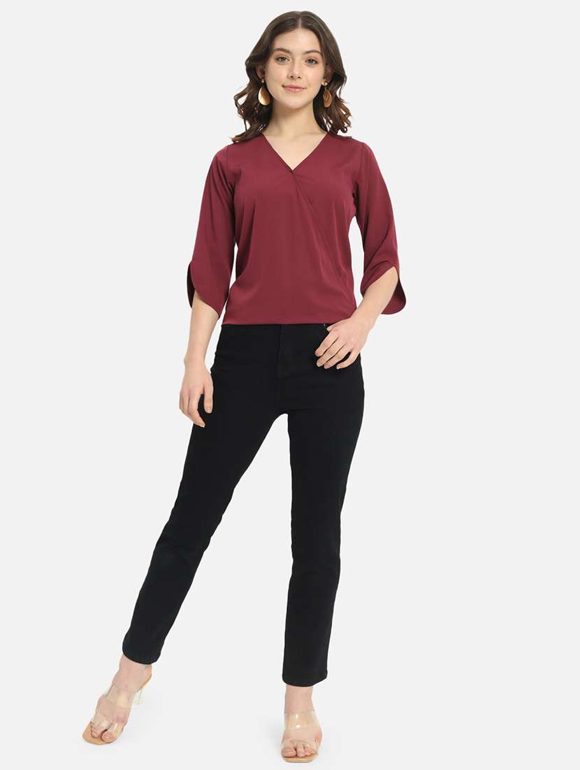 women maroon crepe regular top - 22477558 -  Standard Image - 5