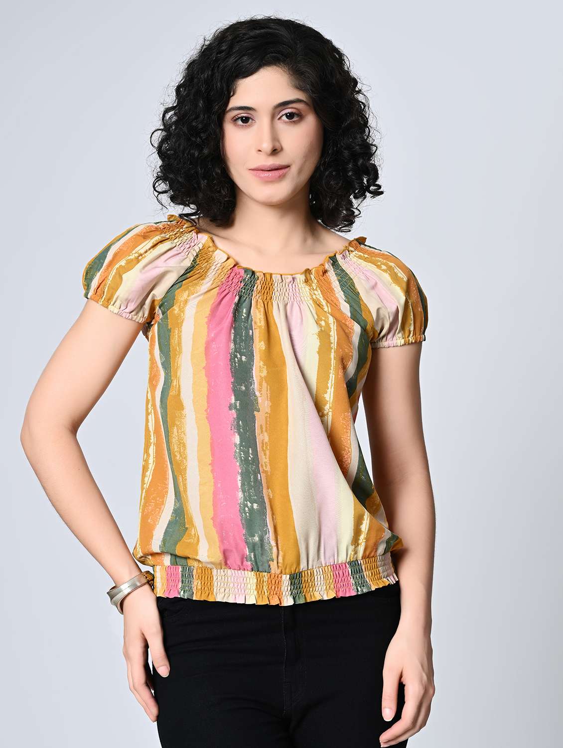 women multi colored crepe regular top