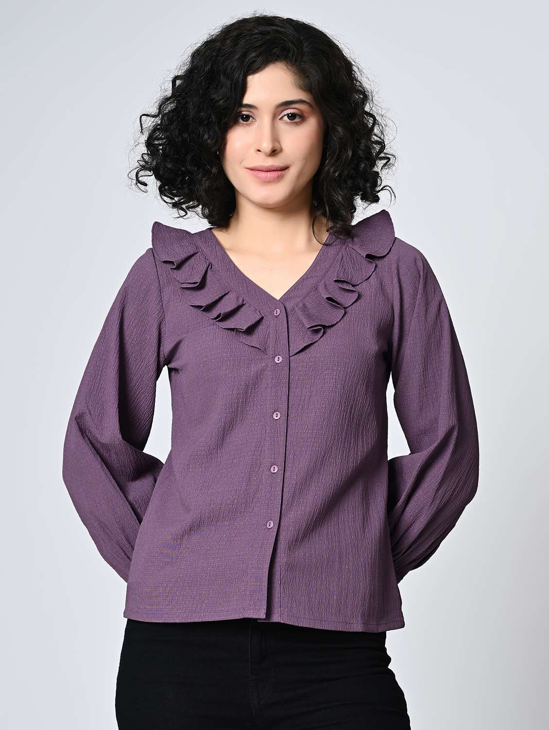 Girls Textured V-neck Long Sleeves Top - 22477563 -  Standard Image - 3
