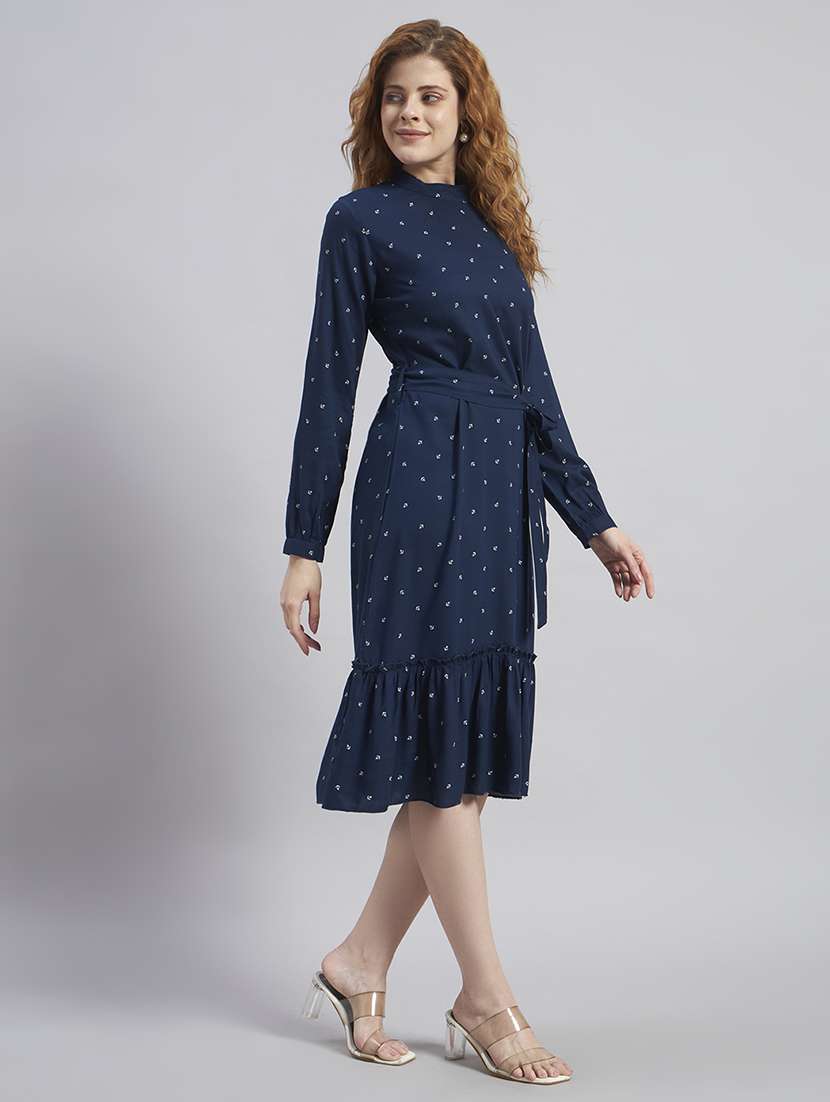 women printed long sleeves tiered midi dress - 22477570 -  Standard Image - 3