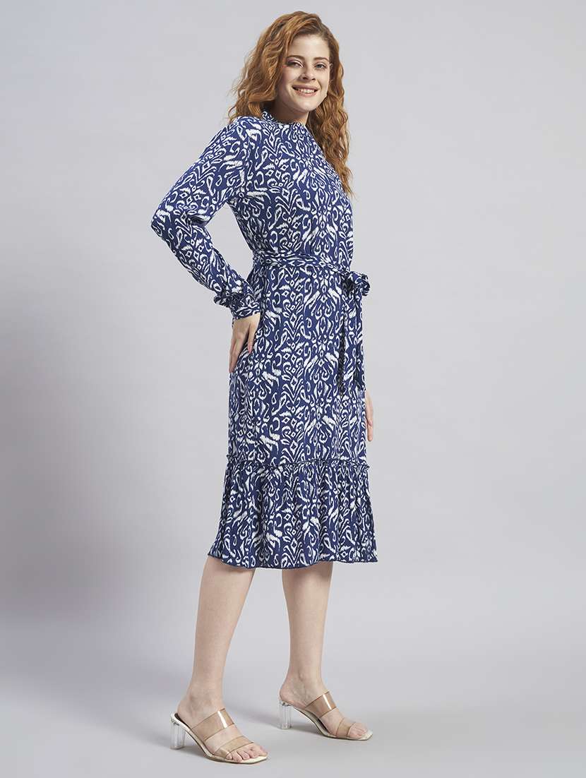 women printed long sleeves tiered midi dress - 22477571 -  Standard Image - 3