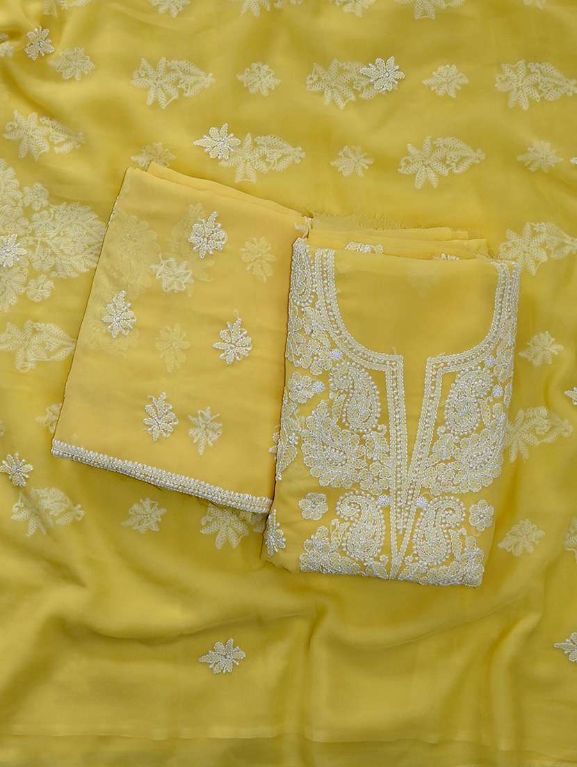 women solid with work unstitched suit set