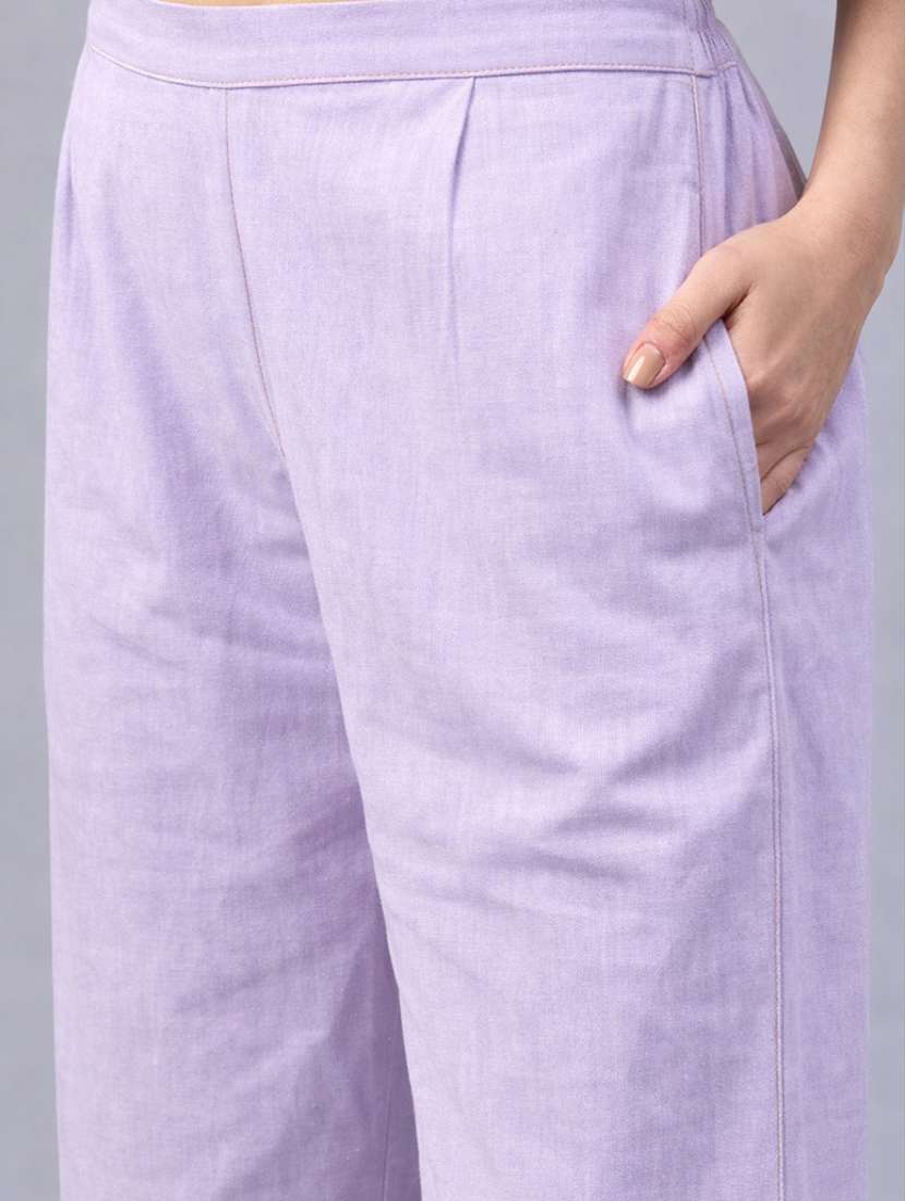 women solid short sleeves shirt and trouser co-ord set - 22477601 -  Standard Image - 5