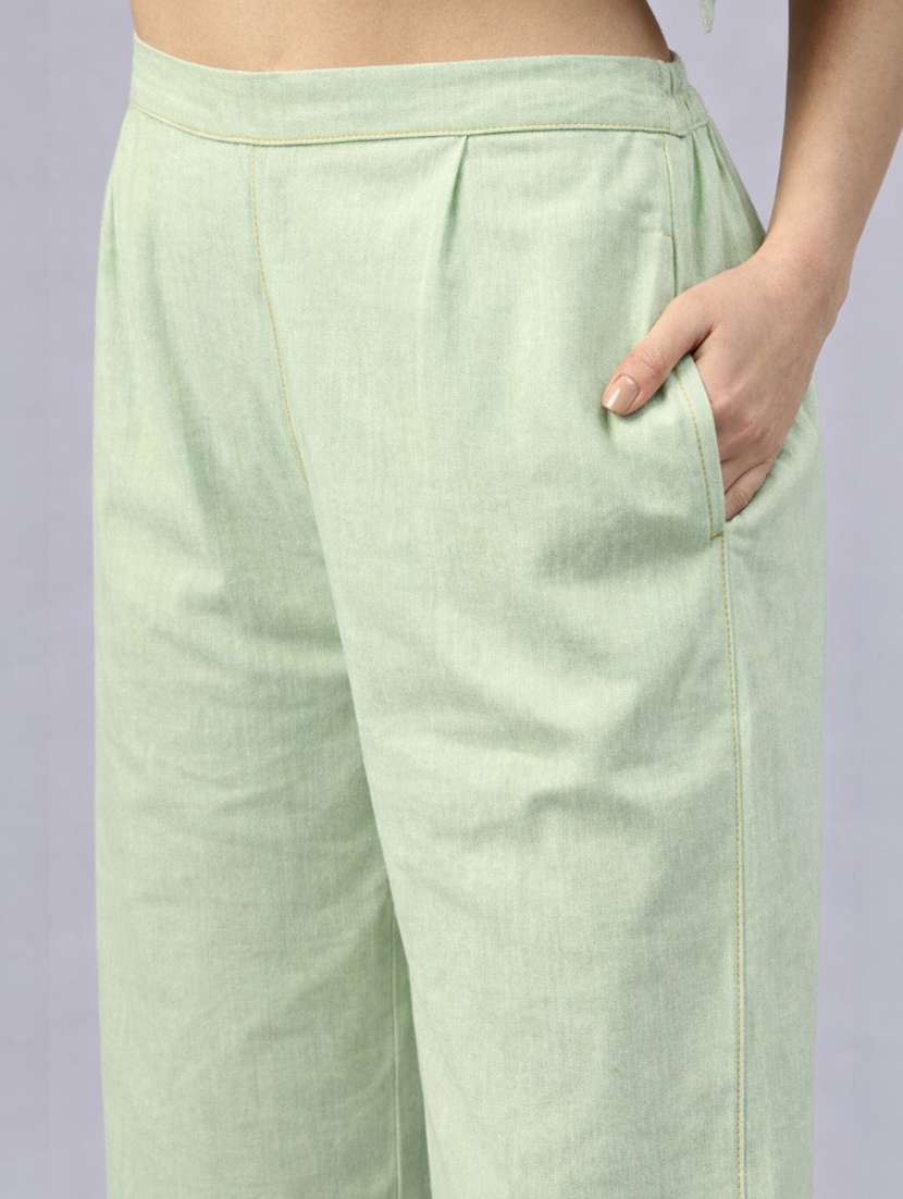 women solid short sleeves shirt and trouser co-ord set - 22477602 -  Standard Image - 5