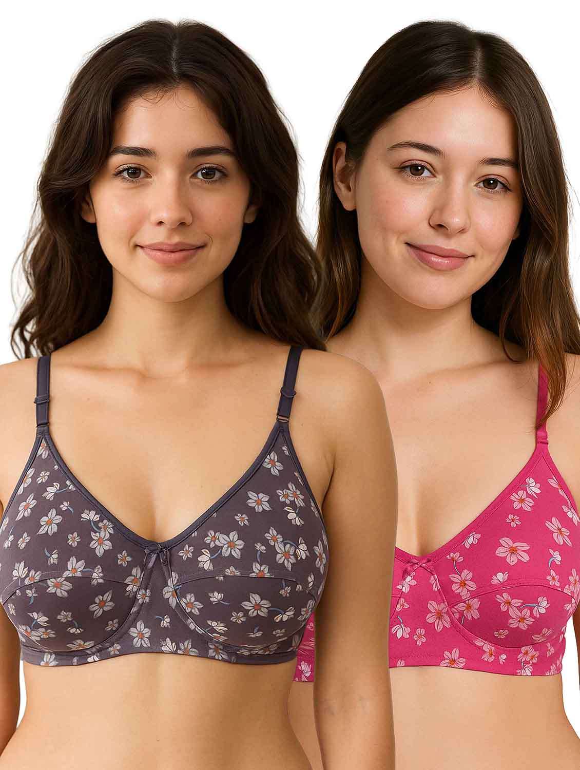 women pack of 2 printed full coverage bra