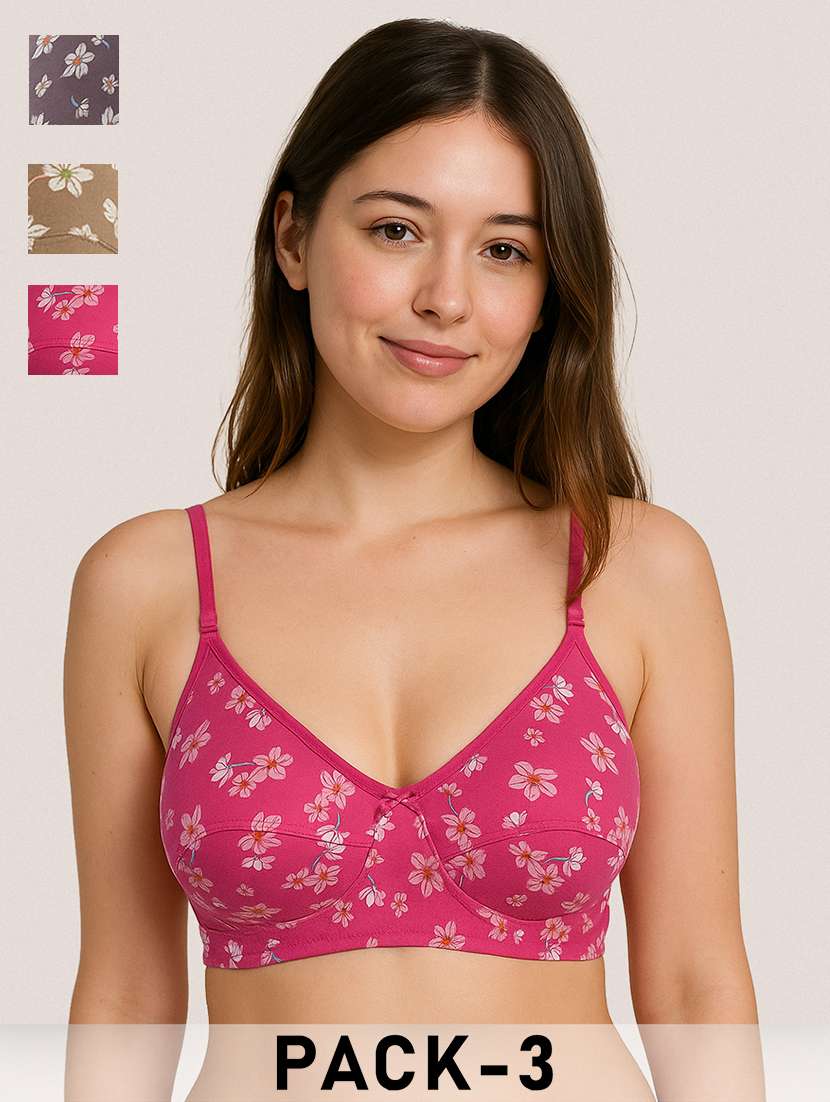 women pack of 3 printed full coverage bra