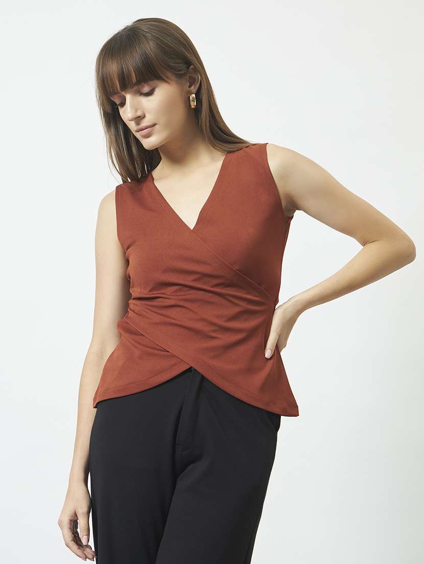 women rust polyester regular top