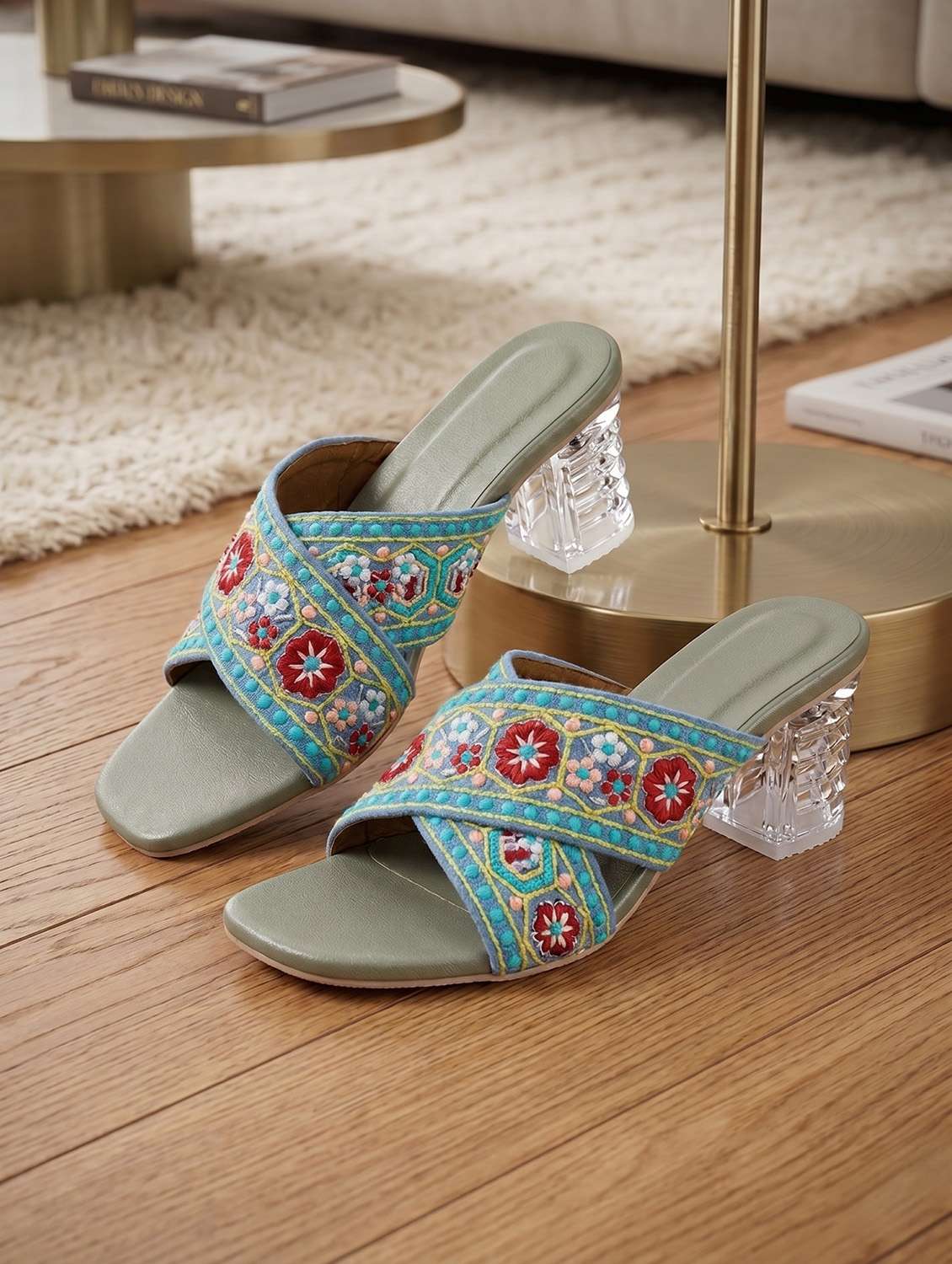 women embroidered slip on sandal