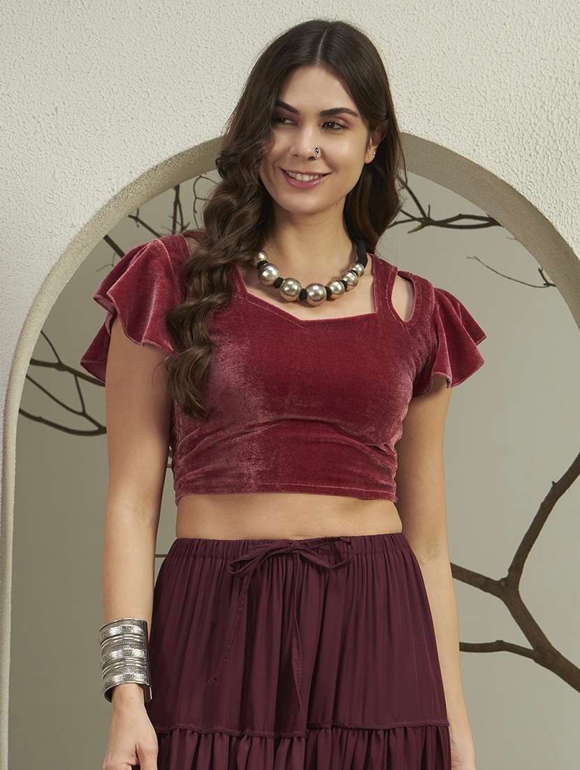 women solid sweetheart stiiched blouse