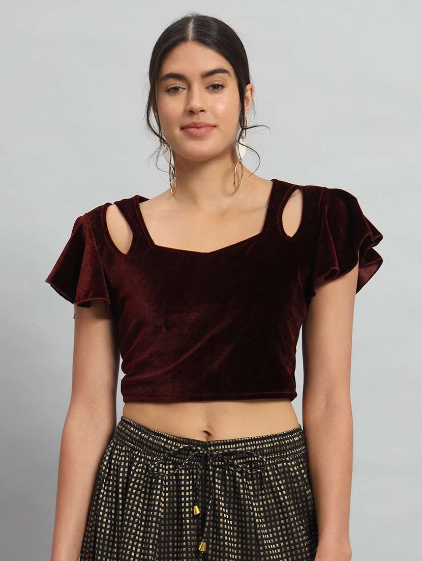 women solid sweetheart stiiched blouse