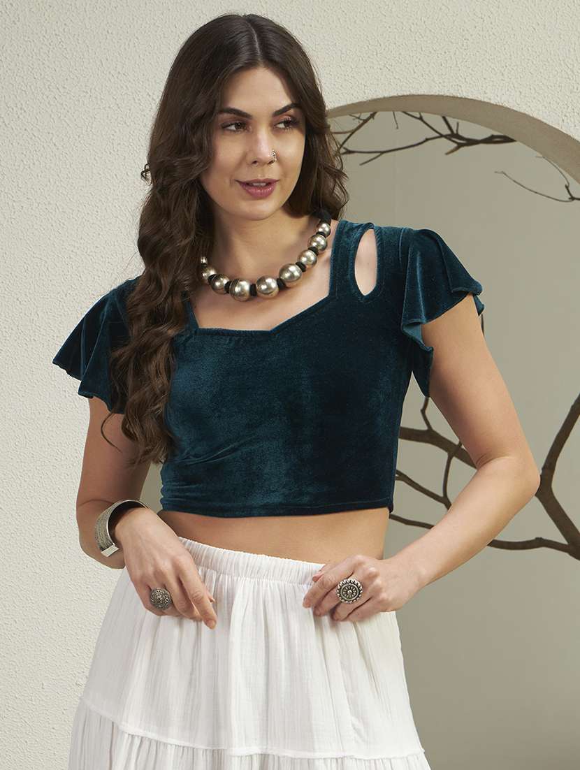 women solid sweetheart stiiched blouse