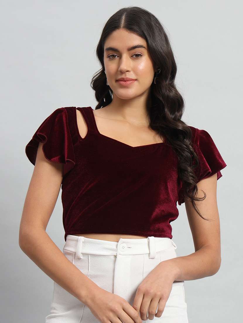 women solid sweetheart stiiched blouse