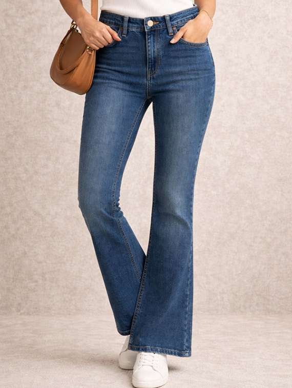 women washed mid rise bootcut jeans