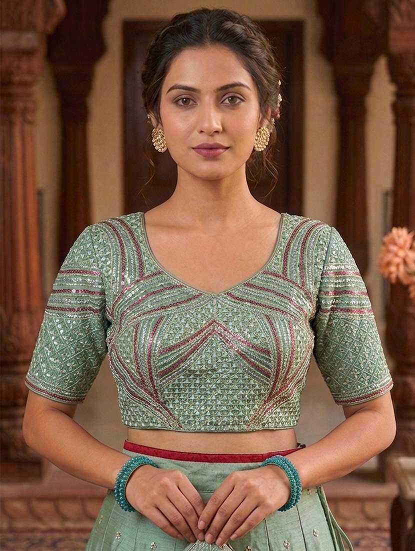 women solid with work stitched blouse