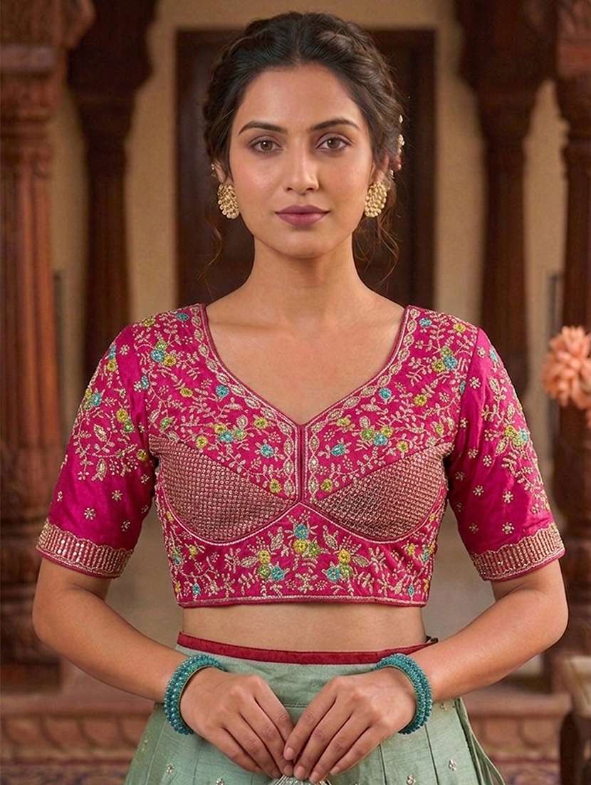 women solid with work stitched blouse