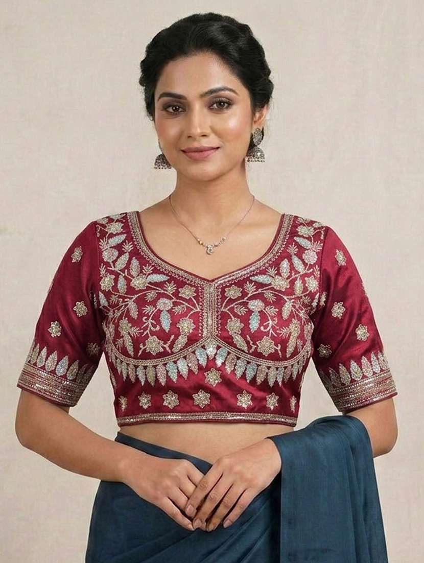 women solid with work stitched blouse