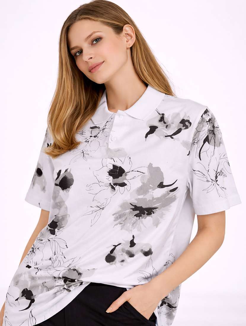 women floral printed short sleeves oversized t-shirt