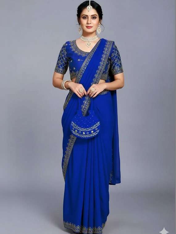 women solid with bordered saree with blouse
