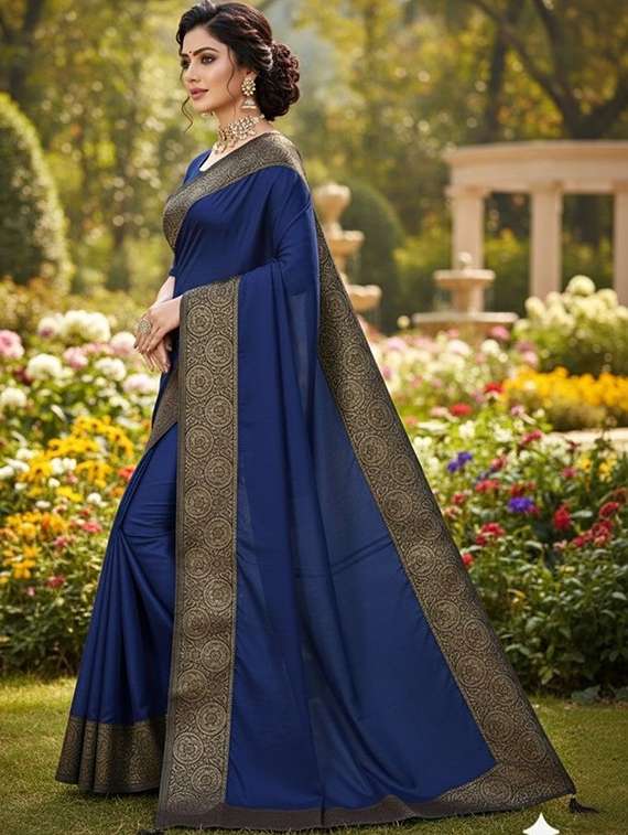 women solid with bordered saree with blouse - 22478221 -  Standard Image - 3