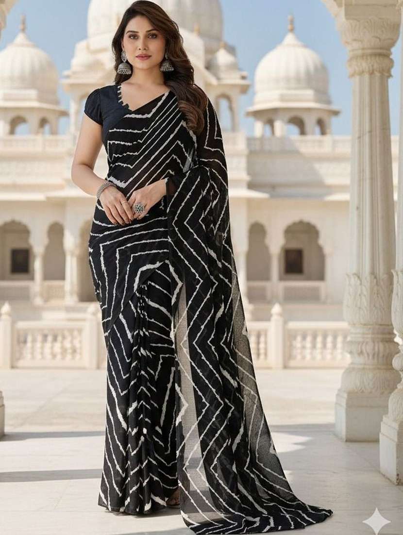 women printed casual wear saree with blouse