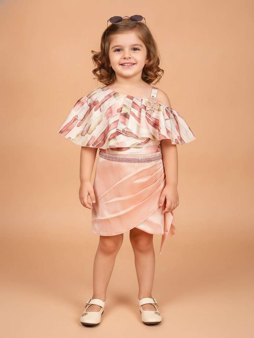 girls printed flared sleeves sheath dress
