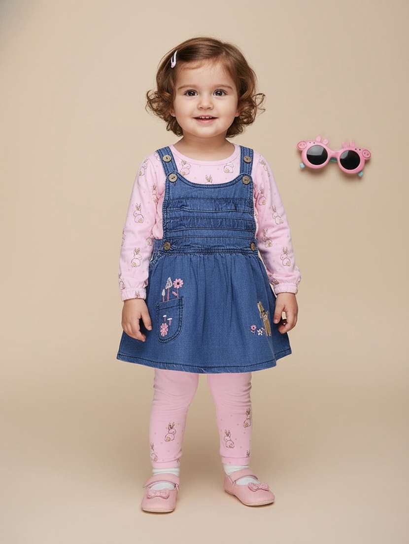 kids printed long sleeves dungaree set with leggings