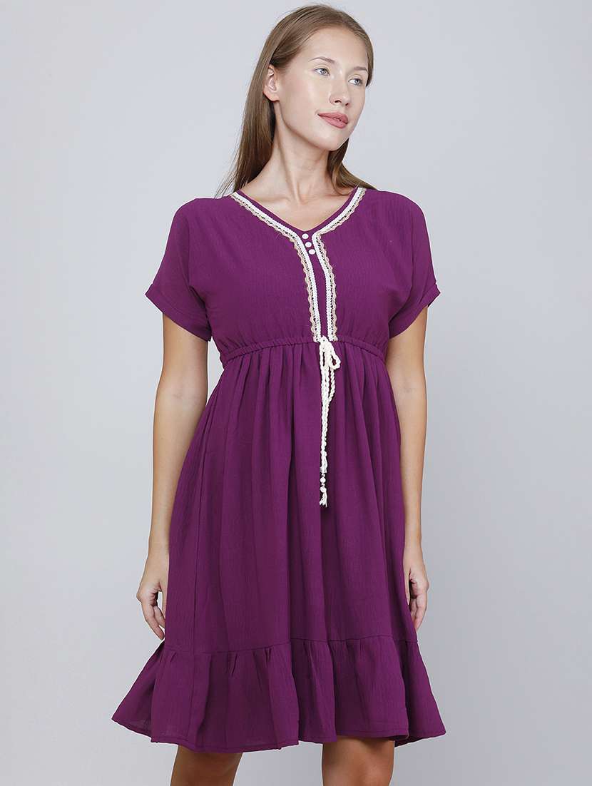 women embellished short sleeves tiered dress