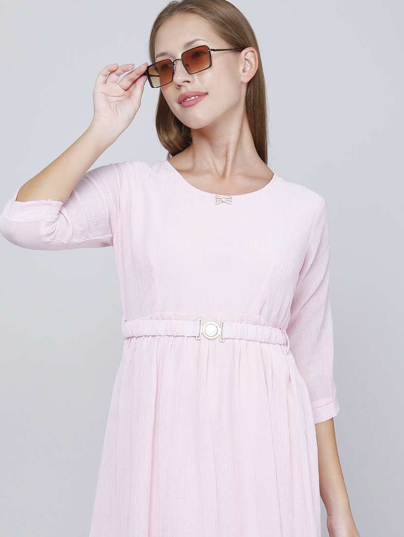 women self design three quarter sleeves tiered dress