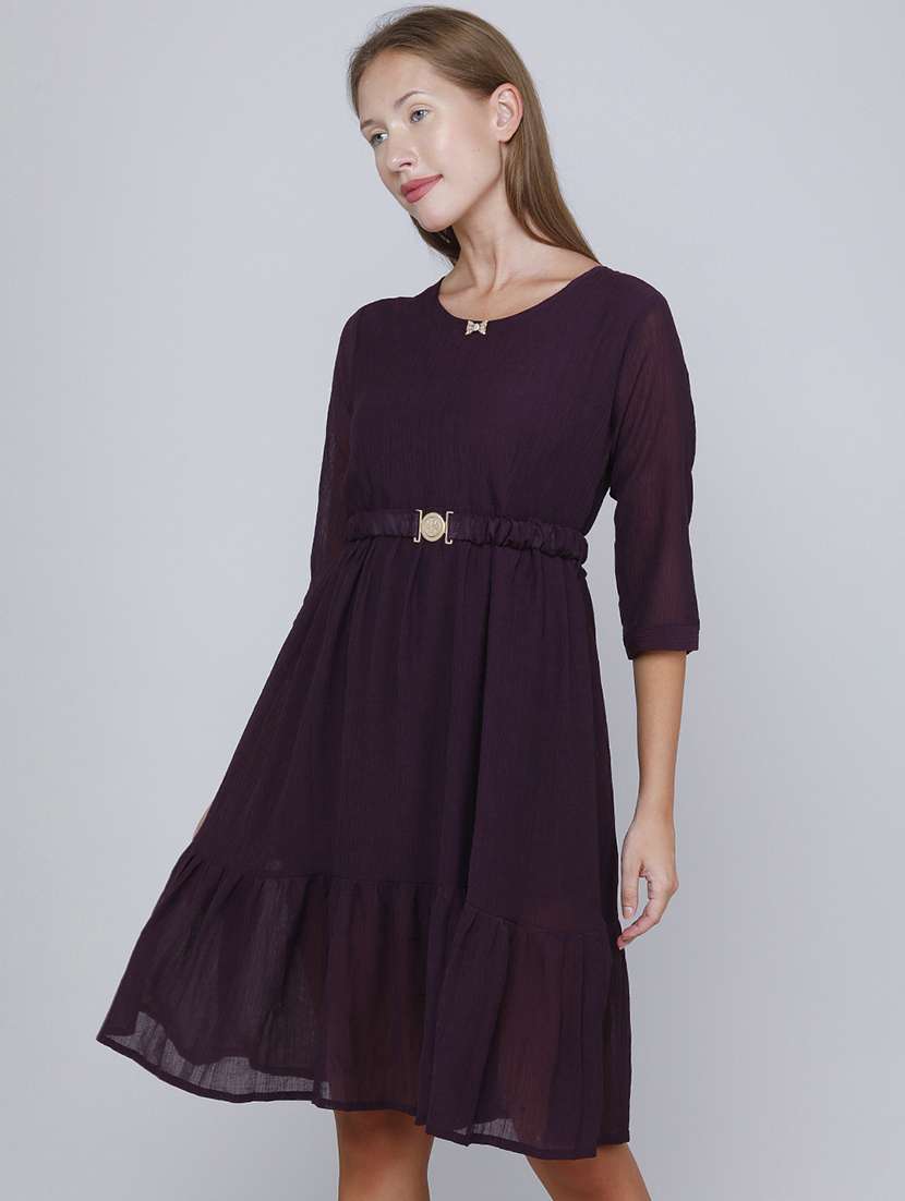women self design three quarter sleeves tiered dress