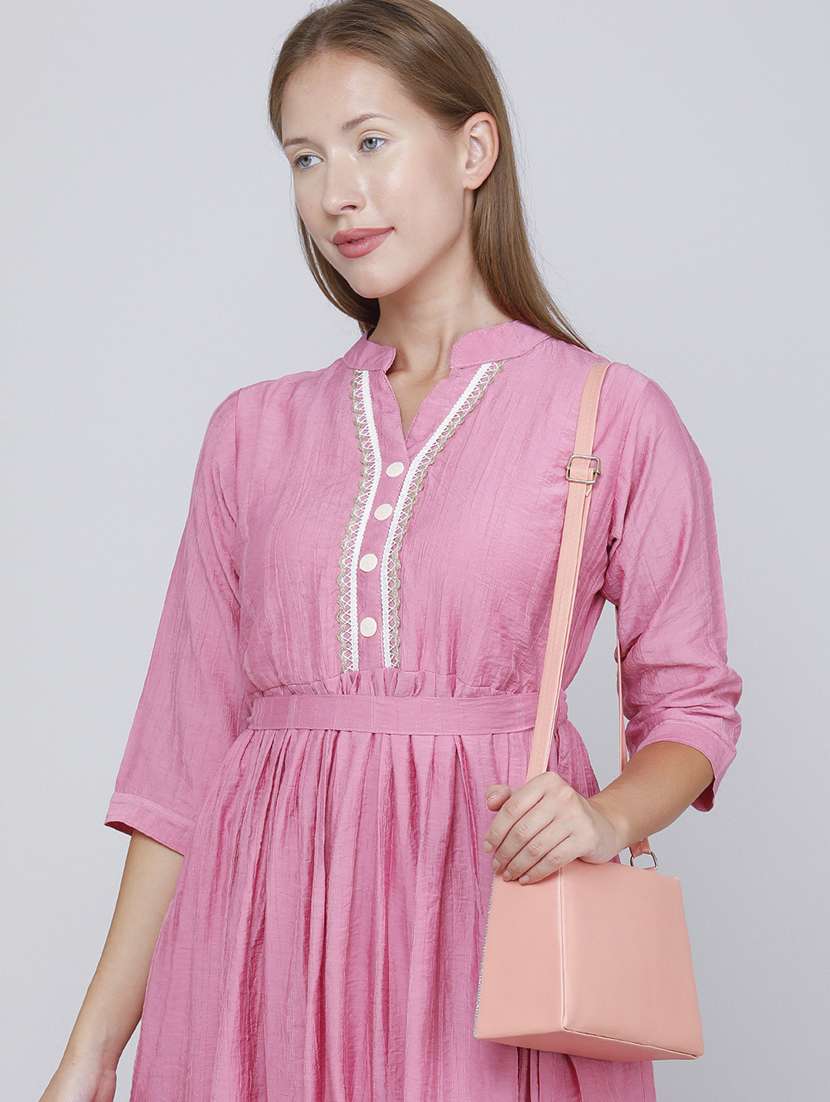women self design three quarter sleeves a-line dress