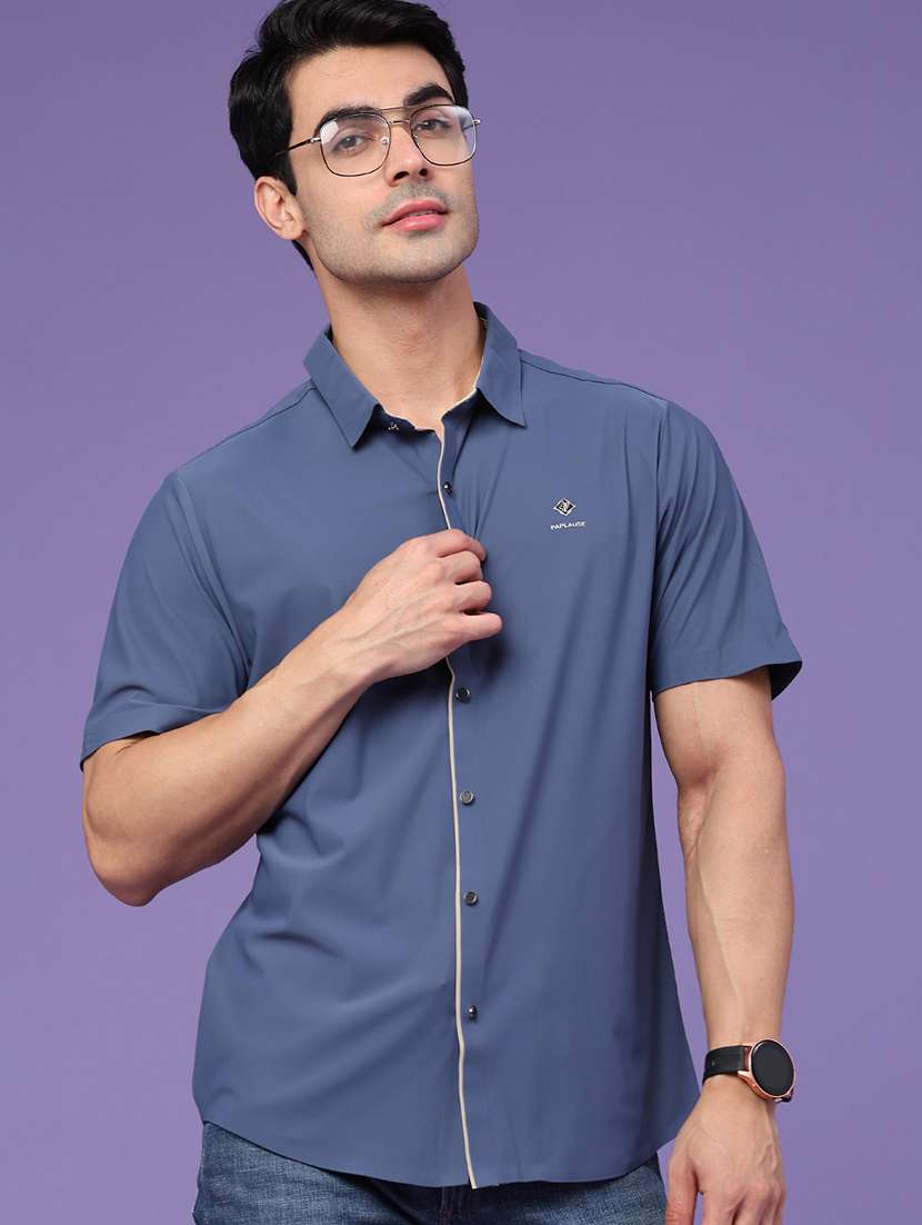 men solid short sleeve regular fit casual shirt