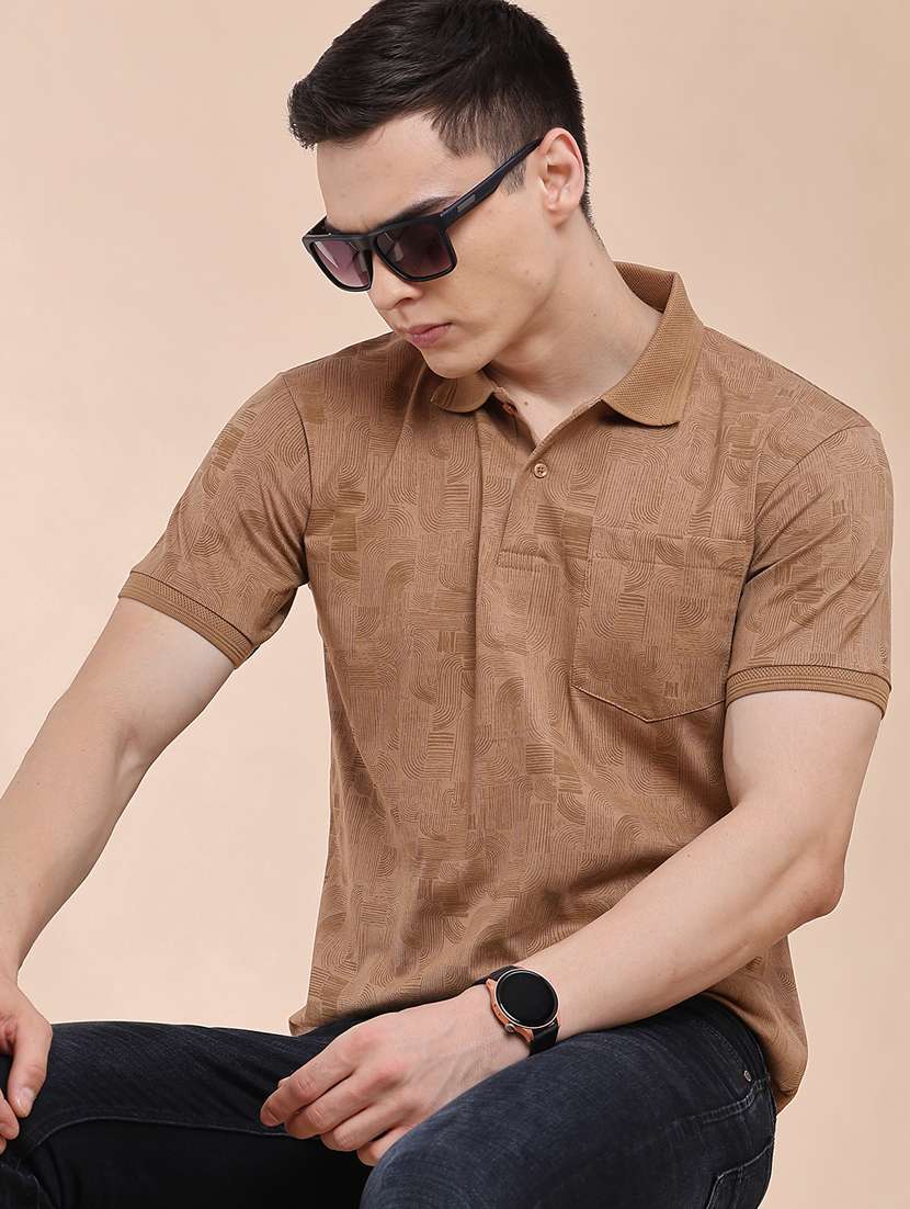 men printed short sleeve slim fit polo t-shirt