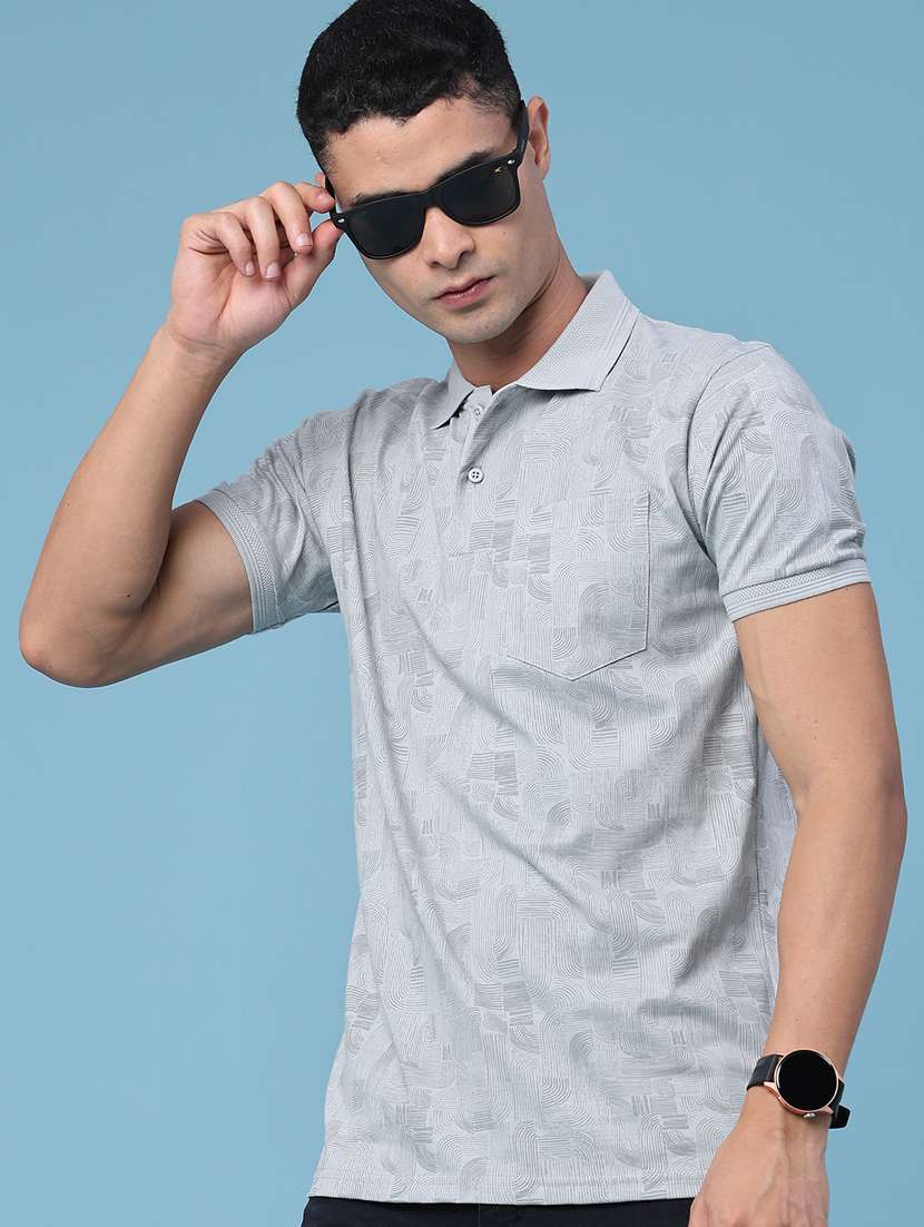 men printed short sleeve slim fit polo t-shirt
