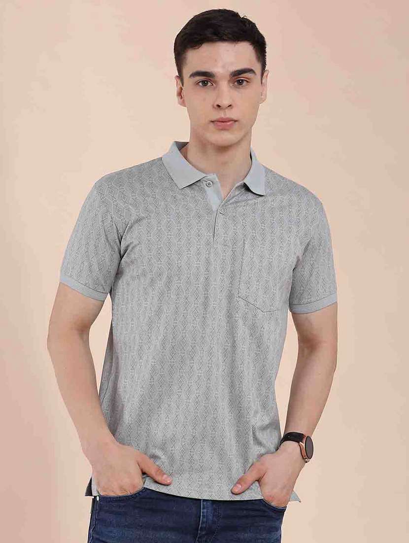 men printed short sleeve slim fit polo t-shirt