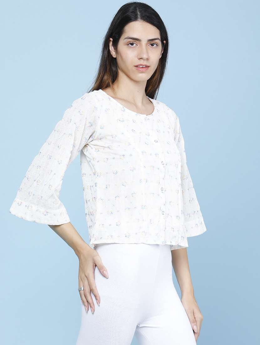 women embroidered three quarter sleeves regular top - 22480237 -  Standard Image - 3