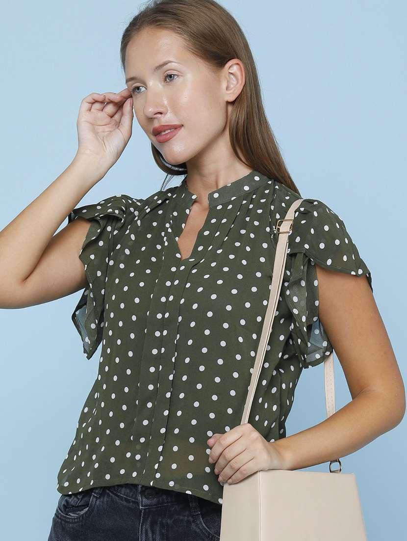 women printed ruffle sleeves regular top