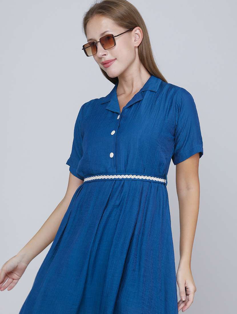 women solid short sleeves a-line dress