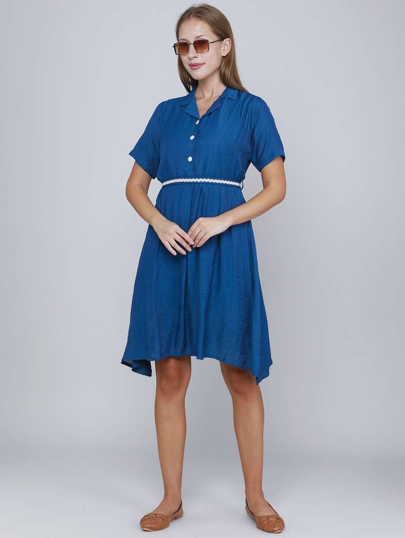 Women Solid Short Sleeves A-line Dress - 22480412 -  Standard Image - 5