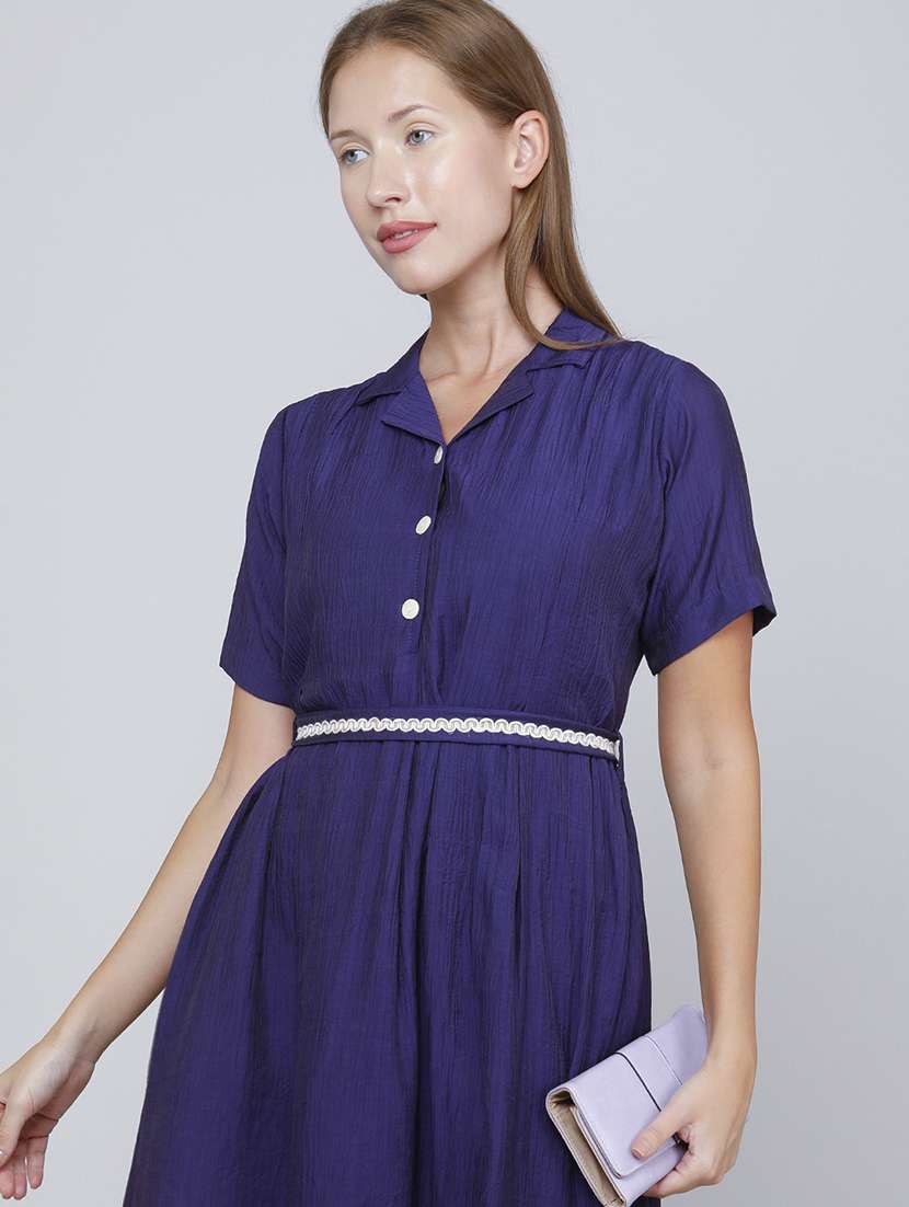 women solid short sleeves a-line dress