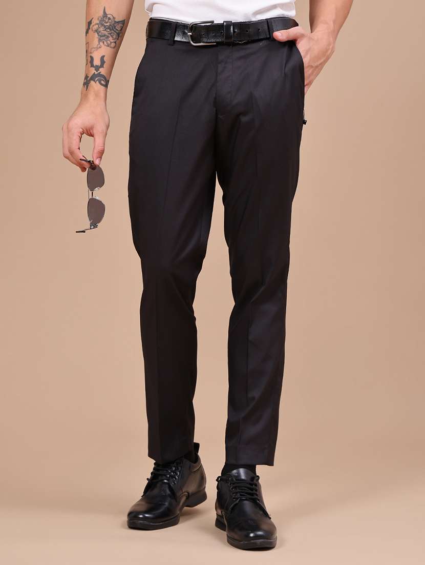 men solid mid rise flat front formal trouser