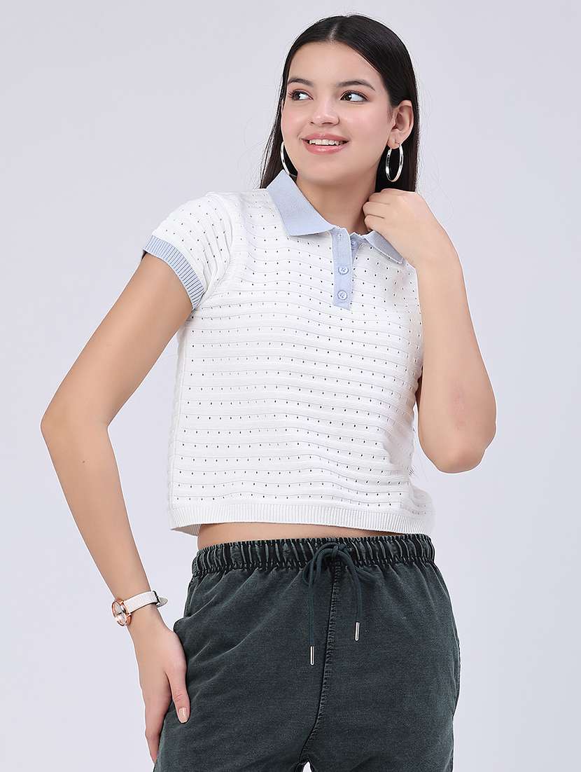 women self design short  sleeves crop top - 22480485 -  Standard Image - 3