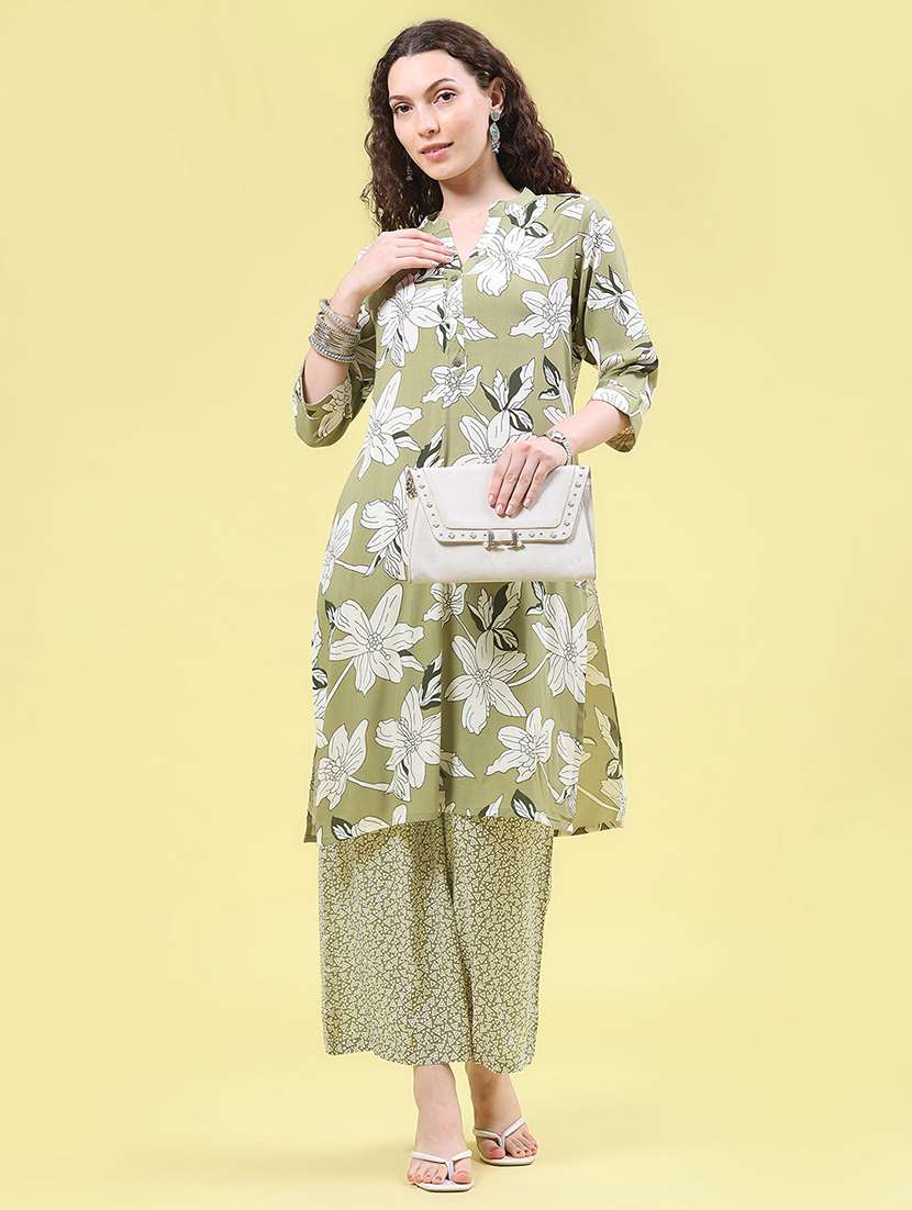 Women Printed Three Quarter Sleeve Kurta Palazzo Set - 22480499 -  Standard Image - 3