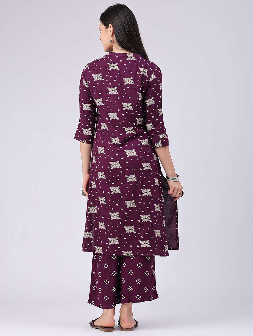 Women Printed Three Quarter Sleeve Kurta Palazzo Set - 22480500 -  Standard Image - 3