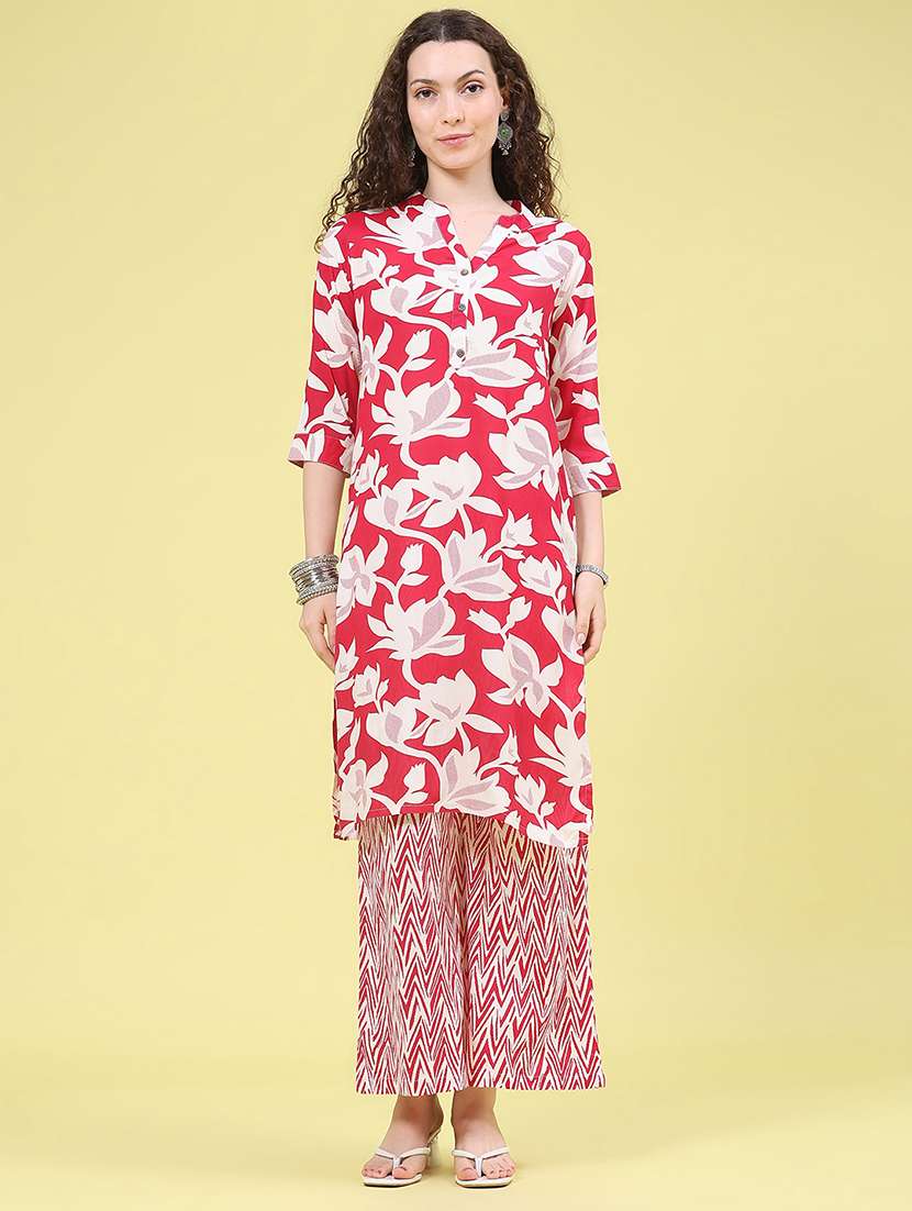 Women Printed Three Quarter Sleeve Kurta Palazzo Set - 22480501 -  Standard Image - 3