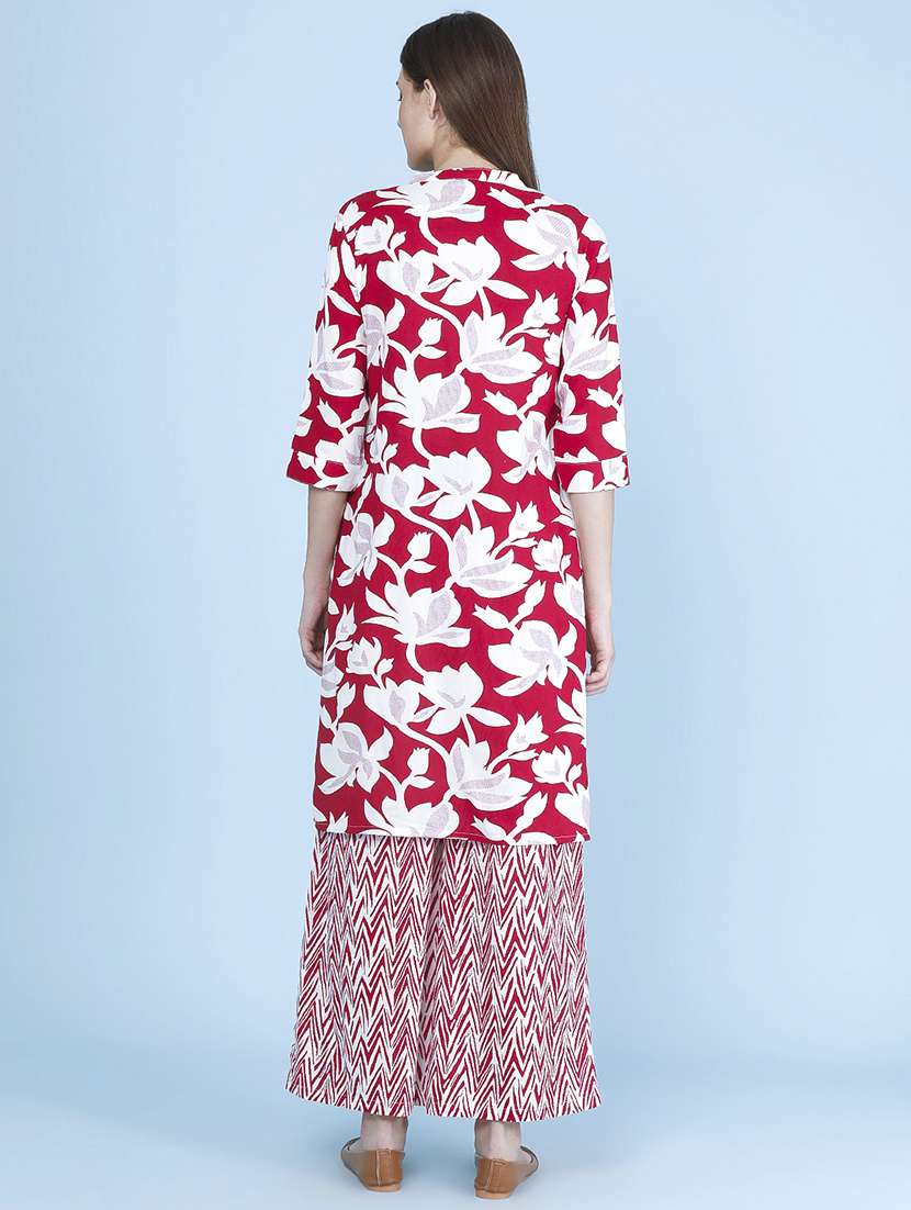 Women Printed Three Quarter Sleeve Kurta Palazzo Set - 22480503 -  Standard Image - 3