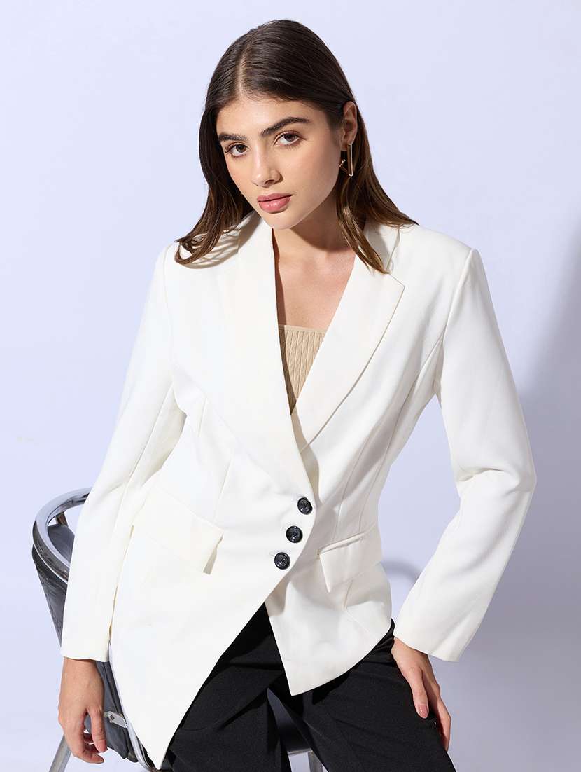 women solid double breasted blazer